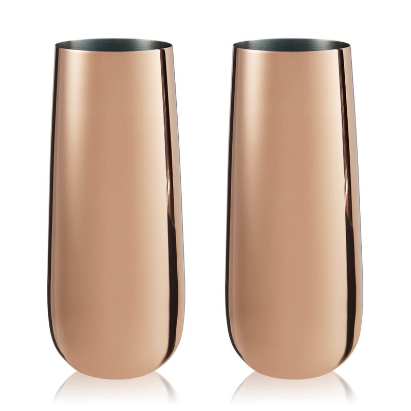 Viski Stemless Champagne Flutes, Stainless Steel Sparkling Wine Glasses for Prosecco, Sparkling Cocktails, Mimosas, Elegant Glassware for Wedding Gifts, Home Bar, 8 oz, Set of 2, Copper - Image 5